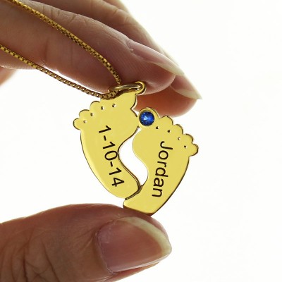 Birthstone Memory Baby Feet Charms with Date  Name 18ct Gold Plated  - Name My Jewelry ™