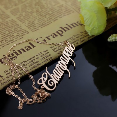 Solid Rose Gold personalized Champagne Font Name Necklace - Name My Jewelry ™