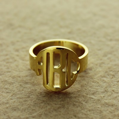 personalized Circle Block Monogram 3 Initials Ring Solid Gold Ring - Name My Jewelry ™