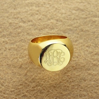 Engraved Circle Monogram Signet Ring 18ct Gold Plated - Name My Jewelry ™
