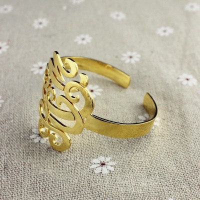 Monogram Cuff Bracelet Hand Write 18ct Gold Plated - Name My Jewelry ™