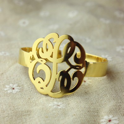 Hand Drawing Monogram Initial Bracelet 1.6 Inch Gold Plated - Name My Jewelry ™