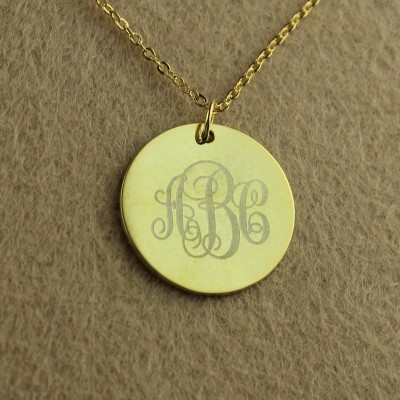 18ct Gold Plated Vine Font Disc Engraved Monogram Necklace - Name My Jewelry ™