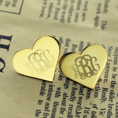 Heart Monogram Earrings Studs Cusotm Solid 18ct Gold - Name My Jewelry ™