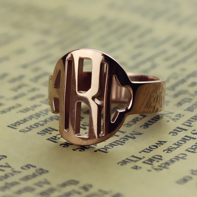 personalized Circle Block Monogram 3 Initials Ring Solid Rose Gold Ring - Name My Jewelry ™