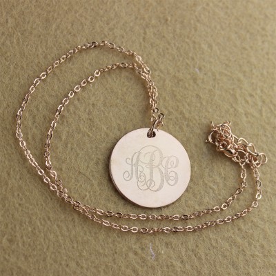 Solid Rose Gold Vine Font Disc Engraved Monogram Necklace - Name My Jewelry ™