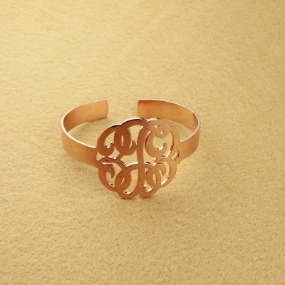 Hand Drawing Monogram Initial Bracelet 1.6 Inch 18ct Rose Gold Plated - Name My Jewelry ™