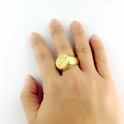 Customised Signet Ring with Block Monogram 18ct Gold Plated - Name My Jewelry ™