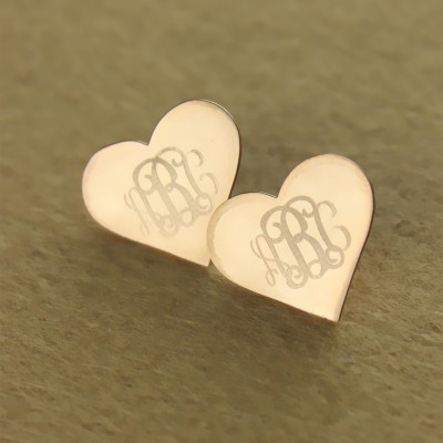 Heart Monogram Earrings Studs Cusotm Solid 18ct Rose Gold - Name My Jewelry ™