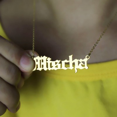Mischa Barton Old English Font Name Necklace 18ct Gold Plated - Name My Jewelry ™