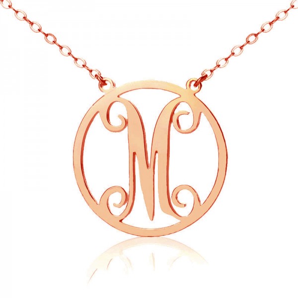 Solid Rose Gold 18ct Single Initial Circle Monogram Necklace - Name My Jewelry ™