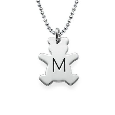 Teddy Bear Necklace with Initial in Silver - Name My Jewelry ™