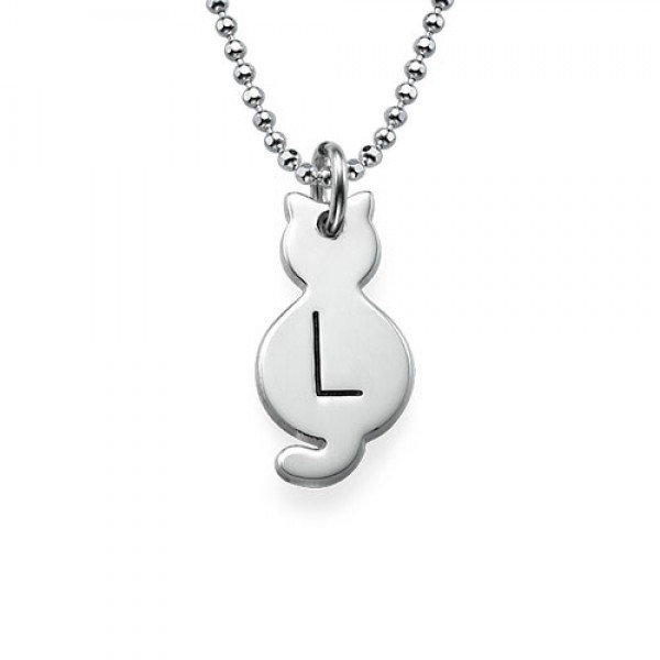 Tiny Cat Necklace with Initial in Sterling Silver - Name My Jewelry ™