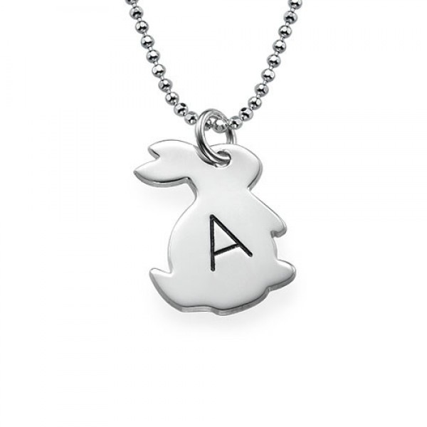 Tiny Rabbit Necklace with Initial in Silver - Name My Jewelry ™