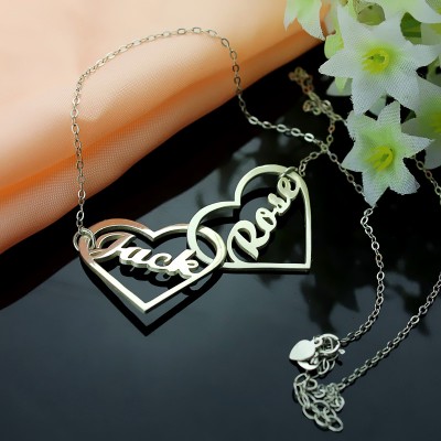 Double Heart Love Necklace With Names Sterling Silver - Name My Jewelry ™