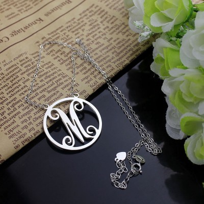 Sterling Silver Small Single Circle Monogram Letter Necklace - Name My Jewelry ™