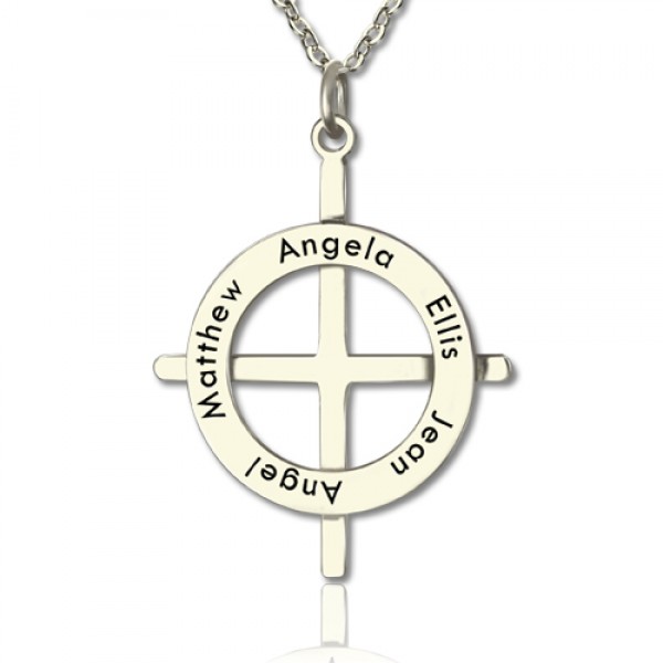 Silver Latin Style Circle Cross Necklace with Any Names - Name My Jewelry ™