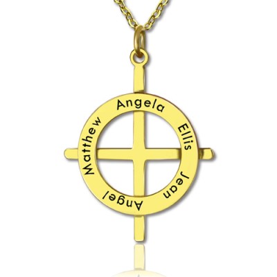 Gold Plated Silver Latin Style Circle Cross Necklace with Any Names - Name My Jewelry ™