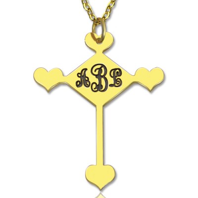 Engraved Cross Monogram Necklace 18ct Gold Plated - Name My Jewelry ™