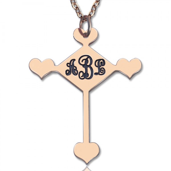 Custom 18ct Rose Gold Plated Cross Monogram Necklace - Name My Jewelry ™