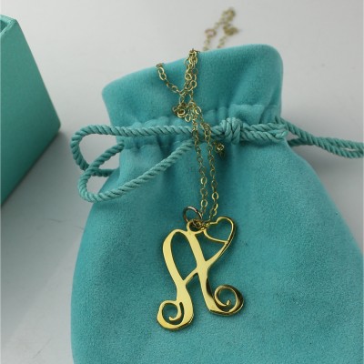 personalized One Initial With Heart Monogram Necklace in 18ct Solid Gold - Name My Jewelry ™