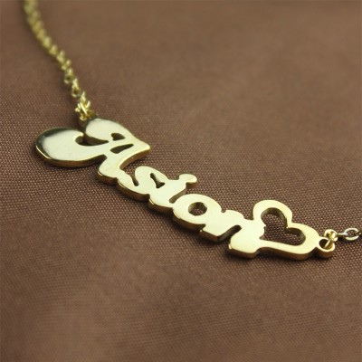 personalized BANANA Font Heart Shape Name Necklace Solid Gold - Name My Jewelry ™