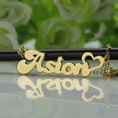 personalized BANANA Font Heart Shape Name Necklace Solid Gold - Name My Jewelry ™
