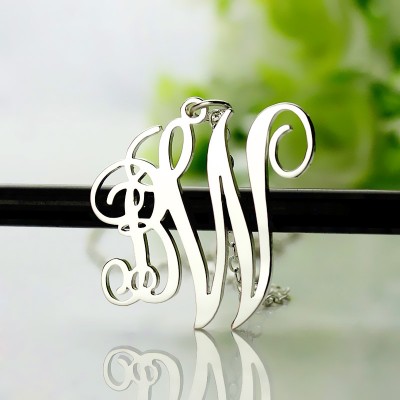 personalized Vine Font 2 Initial Monogram Necklace 18ct Solid White Gold - Name My Jewelry ™