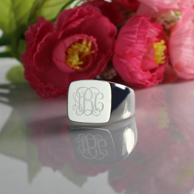 Engraved Square Designs Monogram Ring Sterling Silver - Name My Jewelry ™