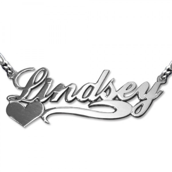 Double Thickness Side Heart Silver Name Necklace - Name My Jewelry ™