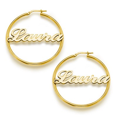 18ct Gold Plated Silver Hoop Name Earrings - Name My Jewelry ™