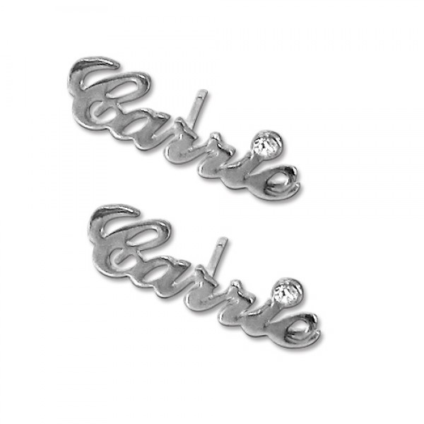 Sterling Silver Name Stud Earring with Crystal (PAIR) - Name My Jewelry ™