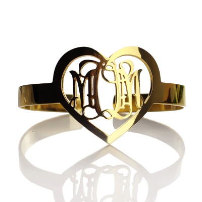 Personal Gold Plated Silver 3 Initials Monogram Bracelets With Heart - Name My Jewelry ™