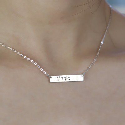 Nameplate Bar Necklace with Icons Sterling Silver - Name My Jewelry ™