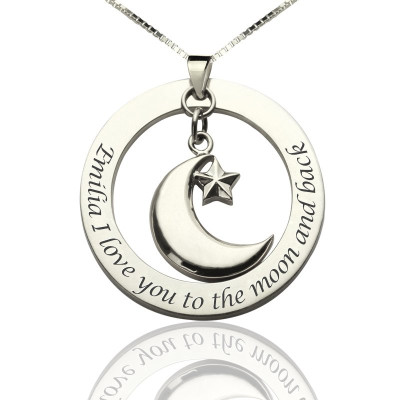 I Love You To The Moon and Back Moon  Start Charm Pendant - Name My Jewelry ™