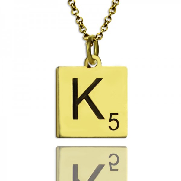 Engraved Scrabble Initial Letter Necklace 18ct Gold Plated - Name My Jewelry ™