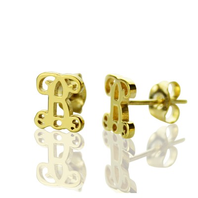 Single Monogram Stud Earrings 18ct Gold Plated - Name My Jewelry ™