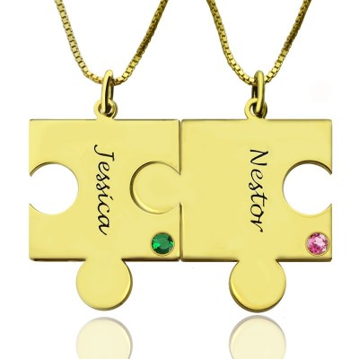 Matching Puzzle Necklace for Couple With Name  Birthstone 18ct Gold Plate  - Name My Jewelry ™