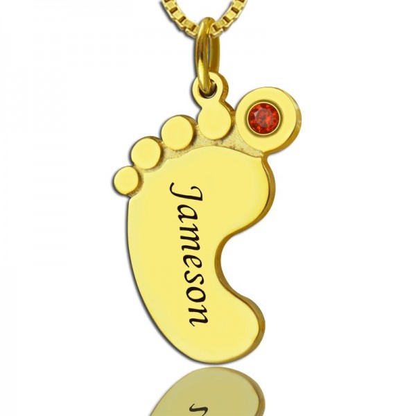 Baby Feet Necklace with birthstone Name Gold  - Name My Jewelry ™