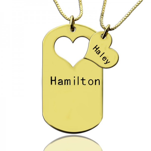 Matching Heart Couples Name Dog Tag Necklaces - Name My Jewelry ™