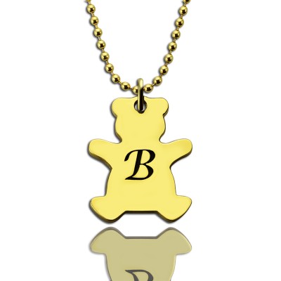 Cute Teddy Bear Initial Charm Necklace 18ct Gold Plated - Name My Jewelry ™