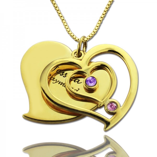 His  Her Birthstone Heart Name Necklace 18ct Gold Plated  - Name My Jewelry ™