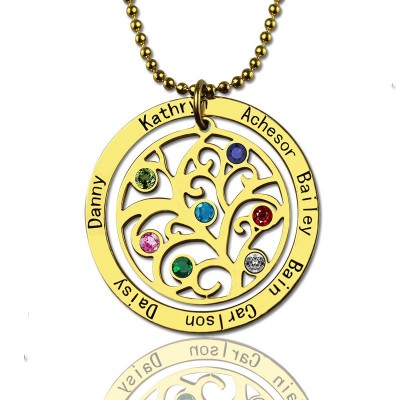 Family Tree Birthstone Necklace In 18ct Gold Plated  - Name My Jewelry ™
