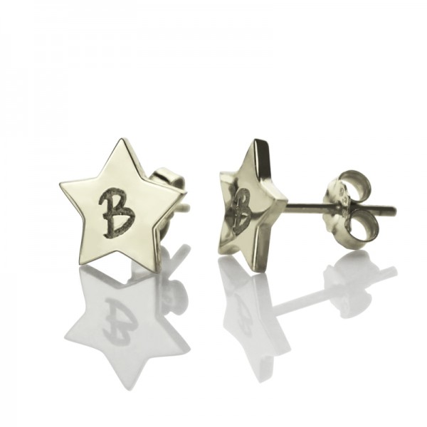 personalized Star Stud Initial Earrings In Silver - Name My Jewelry ™