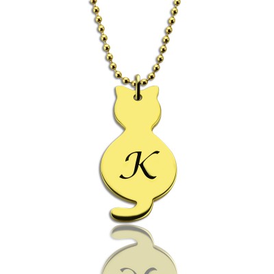 Gold Over Cat Initial Pendant Necklace - Name My Jewelry ™