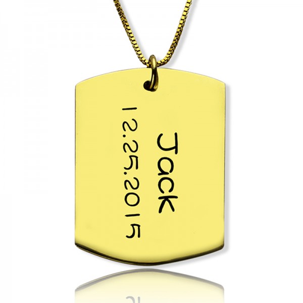 ID Dog Tag Bar Pendant with Name and Birth Date Gold Plated Silver - Name My Jewelry ™