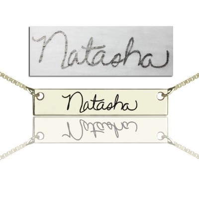 Custom Necklace With Your Signature Bar Silver - Name My Jewelry ™