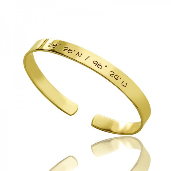 Engravable Latitude Longitude Coordinate Cuff Bangle 18ct Gold Plated - Name My Jewelry ™