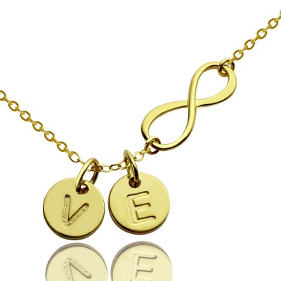 Infinity Necklace With Disc Initial Charm 18ct Gold Plated - Name My Jewelry ™