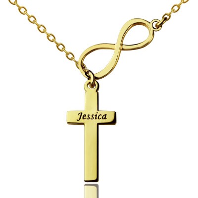 Infinity Symbol Cross Name Necklace 18ct Gold Plated - Name My Jewelry ™